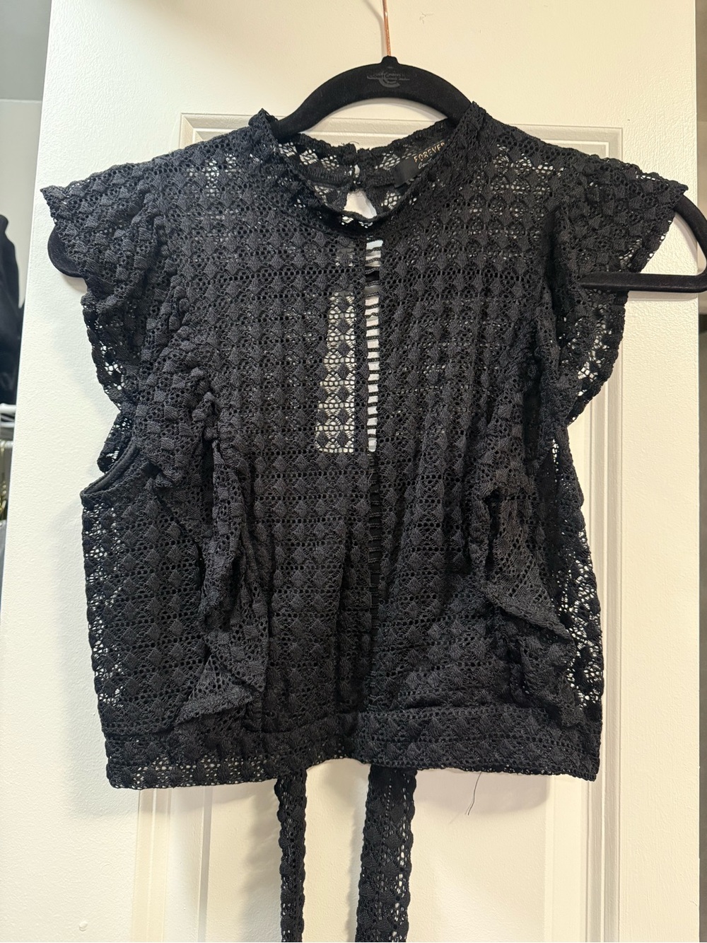 Forever 21 Black Crochet Flutter Sleeve Top